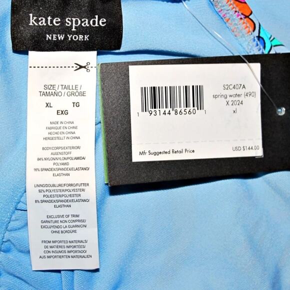 KATE SPADE Cinch Tie Front‎ Soft Underwire Cups Swimsuit in Spring Water  XL NEW - Picture 12 of 15